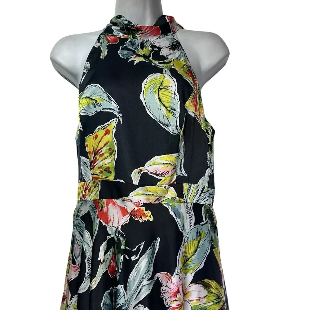 Nicole Miller New York Black Floral Print Halter Maxi Dress Size 6 - Picture 3 of 8